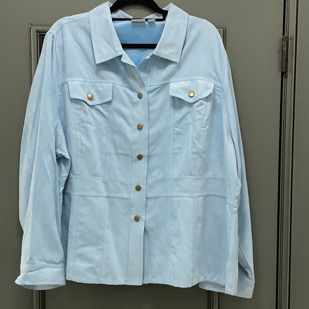 Cato Woman  Light Blue Faux Suede Button Front Jacket